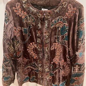 Chico's Beaded Embroidered Crushed Velvet Blazer - Brown and Teal
